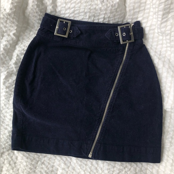 Navy blue corduroy mini skirt with silver belt buckles - super cute! - Picture 2 of 3